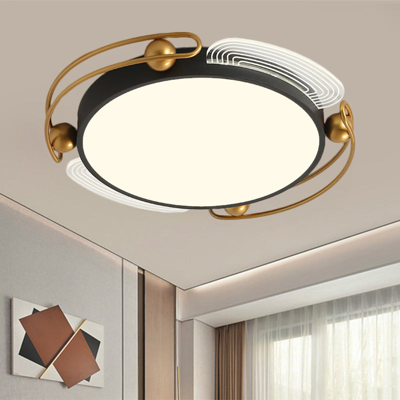 Modern LED Flush Light with Metallic Shade Black and Gold Hoop Ceiling Lamp Fixture, 16.5"/20.5" Wide