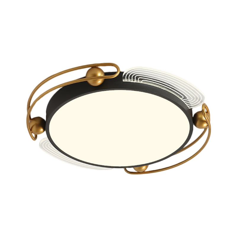 Modern LED Flush Light with Metallic Shade Black and Gold Hoop Ceiling Lamp Fixture, 16.5"/20.5" Wide