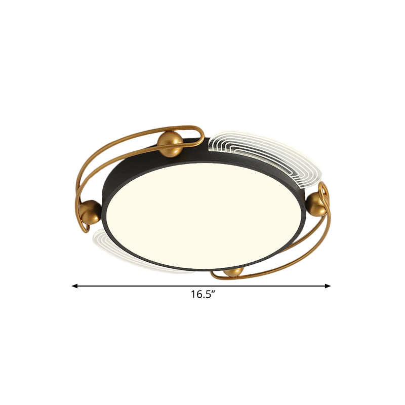 Modern LED Flush Light with Metallic Shade Black and Gold Hoop Ceiling Lamp Fixture, 16.5"/20.5" Wide