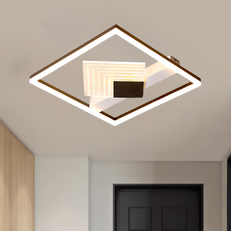 Contemporary LED Ceiling Mounted with Metallic Shade Gold/Black Square Flush Light in Warm/White Light, 16"/19.5" L