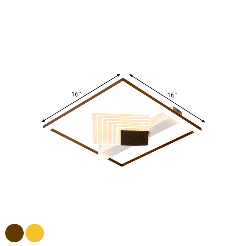 Contemporary LED Ceiling Mounted with Metallic Shade Gold/Black Square Flush Light in Warm/White Light, 16"/19.5" L