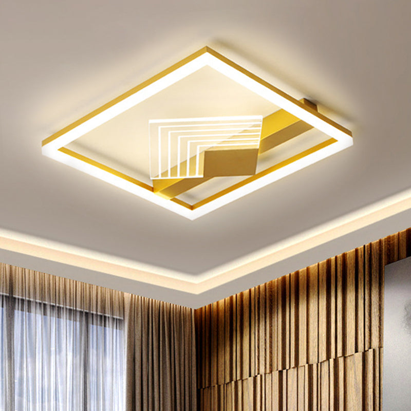 Contemporary LED Ceiling Mounted with Metallic Shade Gold/Black Square Flush Light in Warm/White Light, 16"/19.5" L