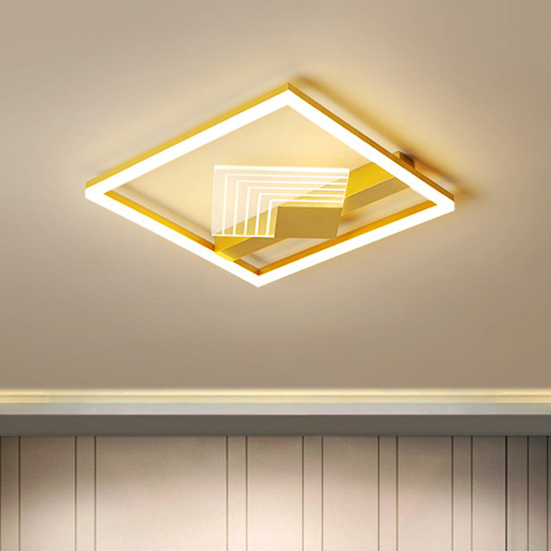 Contemporary LED Ceiling Mounted with Metallic Shade Gold/Black Square Flush Light in Warm/White Light, 16"/19.5" L