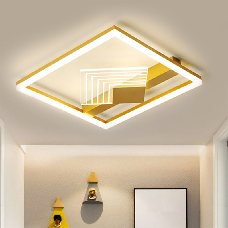 Zeitgenössische LED -Decke mit metallischem Schatten Gold/schwarzem Quadrat -Flush -Licht in warmem/weißem Licht, 16 "/19.5" l