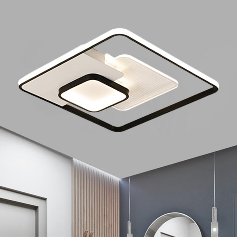 Metallic vierkante spoellamp Modern zwart en wit/wit LED -plafond gemonteerd in warm/wit licht, 16,5 "/20,5" breed