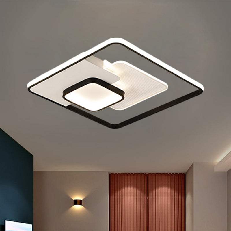 Metallic vierkante spoellamp Modern zwart en wit/wit LED -plafond gemonteerd in warm/wit licht, 16,5 "/20,5" breed