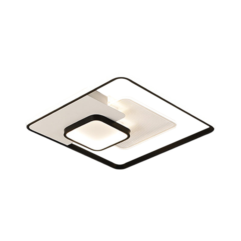 Metallic vierkante spoellamp Modern zwart en wit/wit LED -plafond gemonteerd in warm/wit licht, 16,5 "/20,5" breed