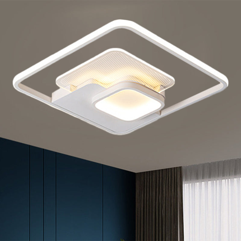 Metallic Square Flush Lamp Modern Black and White/White LED Ceiling Mounted in Warm/White Light, 16.5"/20.5" Wide