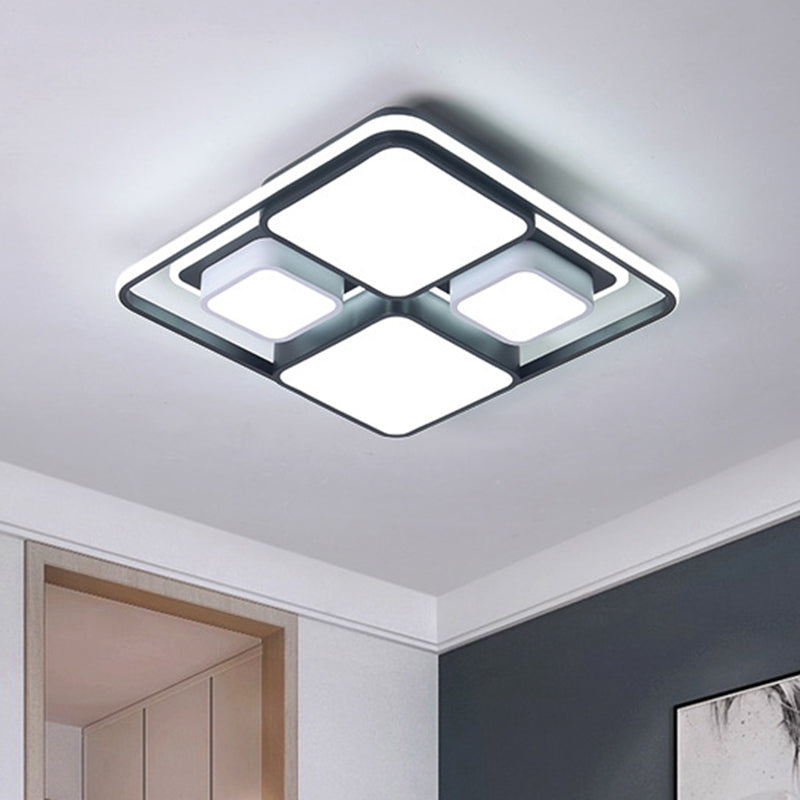 Squared/Rectangle Flush Lighting Modern Metallic Black and White LED Ceiling Lamp, 16.5"/20.5"/35.5" Long