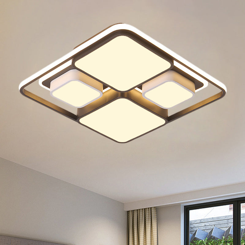 Squared/Rectangle Flush Lighting Modern Metallic Black and White LED Ceiling Lamp, 16.5"/20.5"/35.5" Long