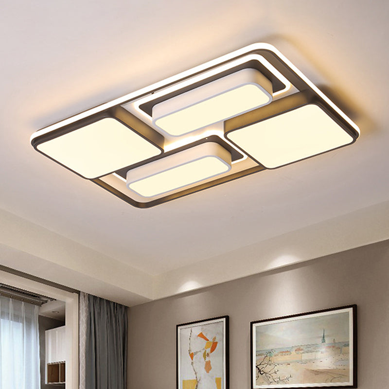 Squared/Rectangle Flush Lighting Modern Metallic Black and White LED Ceiling Lamp, 16.5"/20.5"/35.5" Long