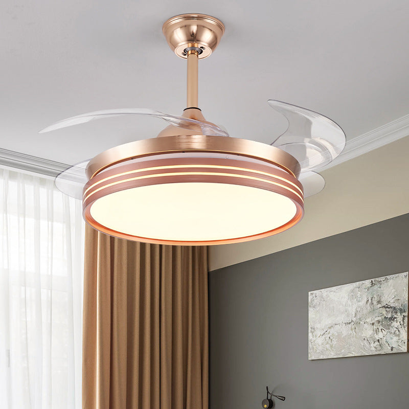 Trommel 4 messen semi -flush mount lamp moderne metalen koffie/wit/gouden led hangende ventilatorlicht, 42 "breed