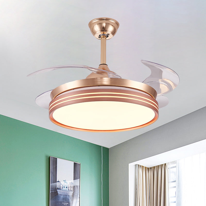 Trommel 4 messen semi -flush mount lamp moderne metalen koffie/wit/gouden led hangende ventilatorlicht, 42 "breed