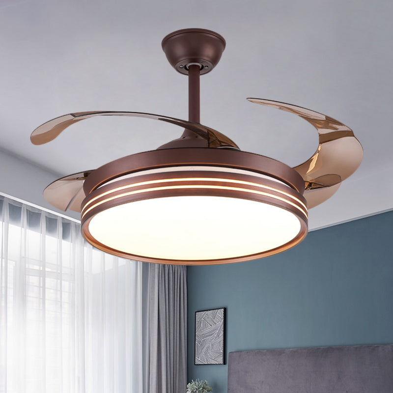 Trommel 4 messen semi -flush mount lamp moderne metalen koffie/wit/gouden led hangende ventilatorlicht, 42 "breed