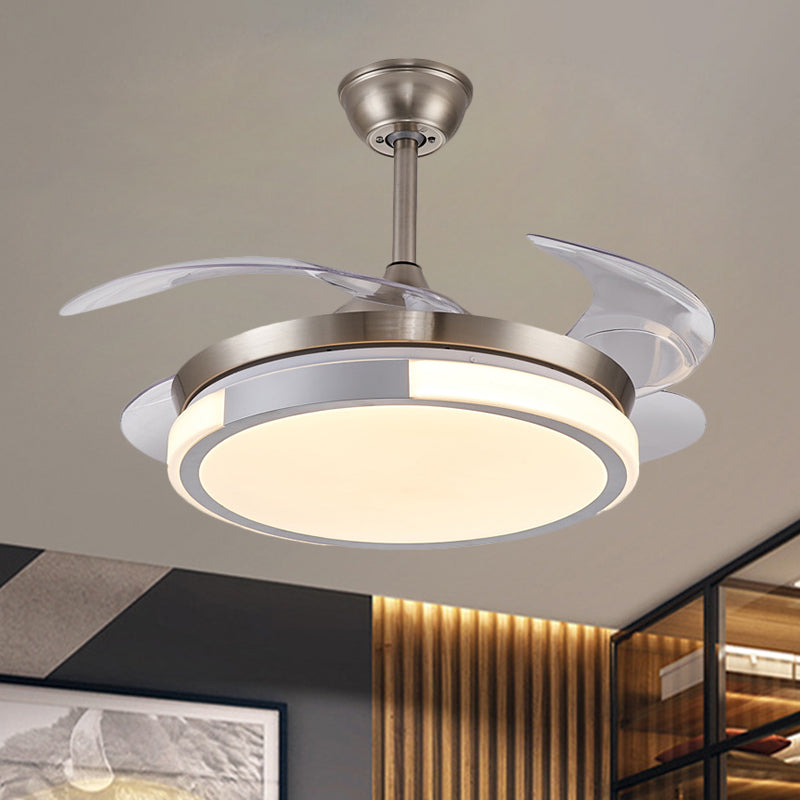 Modernist Round Hanging Fan Light Metallic Living Room LED Semi Flush Mount in Brown/White/Gold with 4 Blades, 42" Wide