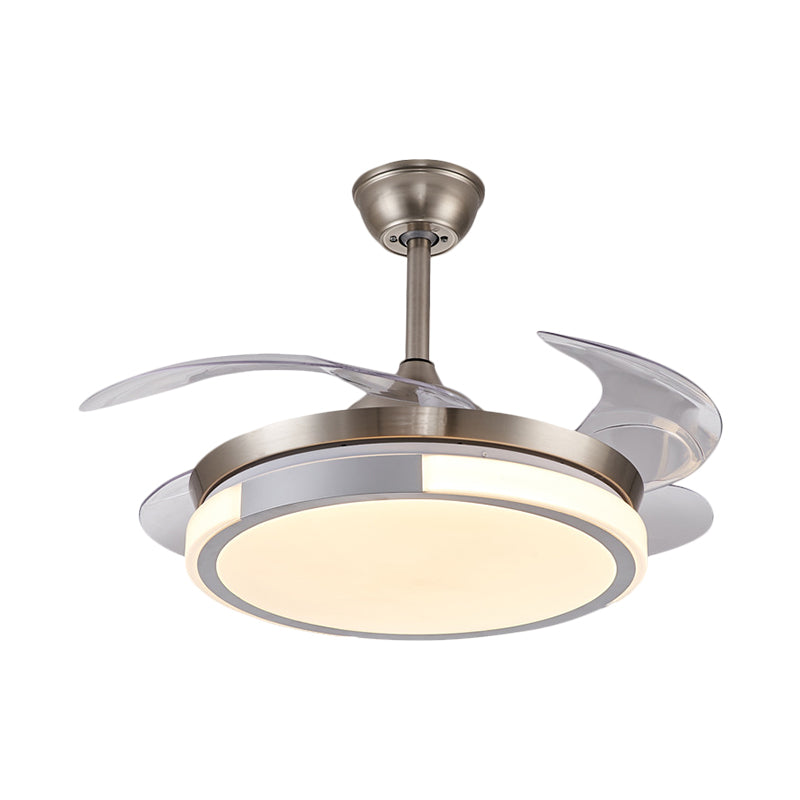 Modernist Round Hanging Fan Light Metallic Living Room LED Semi Flush Mount in Brown/White/Gold with 4 Blades, 42" Wide