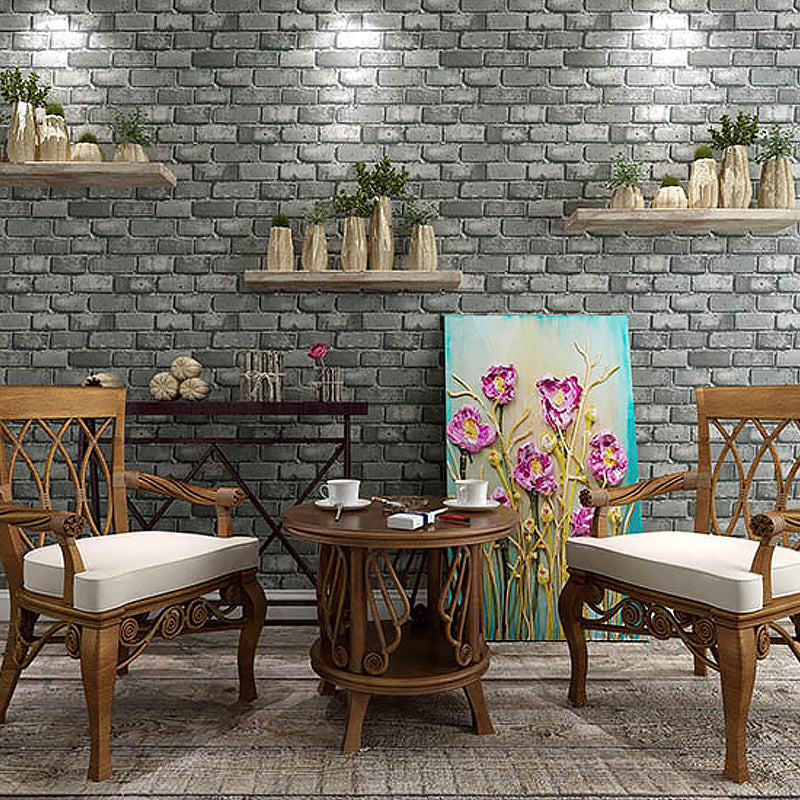 Industrial Construction Brick Wallpaper Dark Color Stain Proof Wall Decor for Bistro