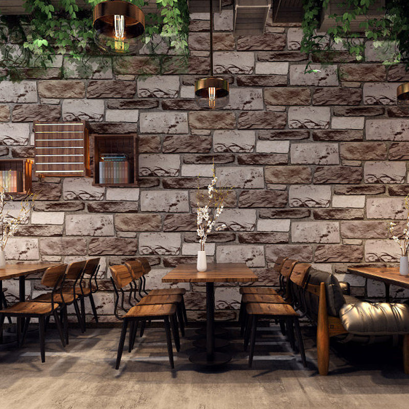 Cyberpunk Brick Tile Wallpaper in Dark Color Construction Wall Art for Snack Bar