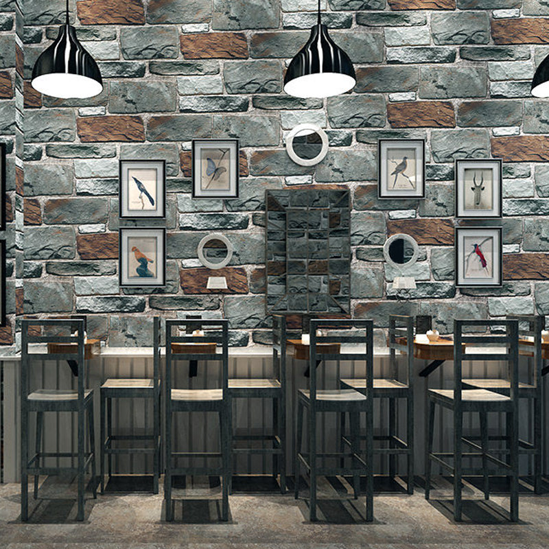 Cyberpunk Brick Tile Wallpaper in Dark Color Construction Wall Art for Snack Bar