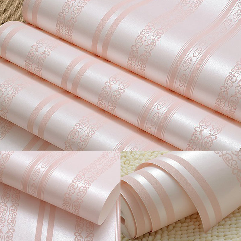 Scroll Lines Stripe Wallpaper Vintage Semi-Gloss Wall Decor in Pastel Color for Bedroom