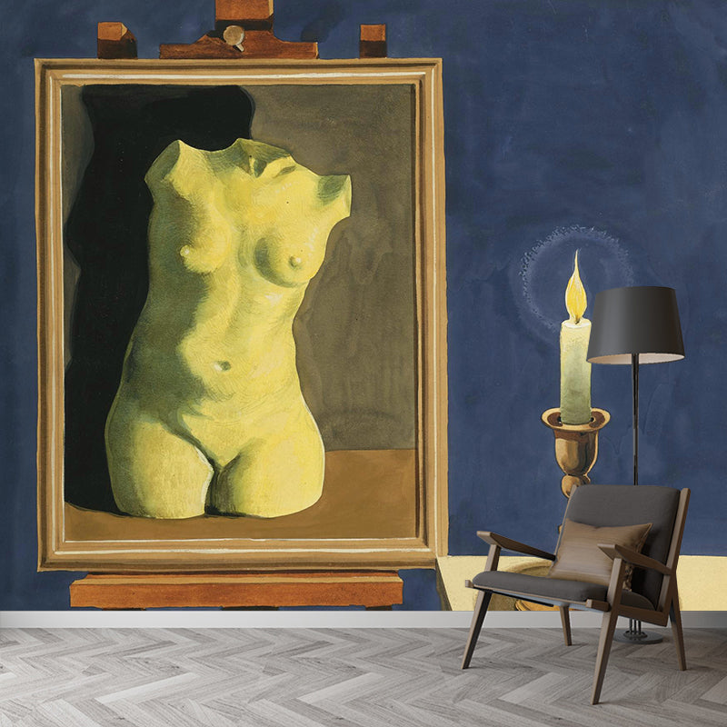 Surrealist Nude Painting Wallpaper Mural for Accent Wall Customized Wall Covering in Yellow-Blue