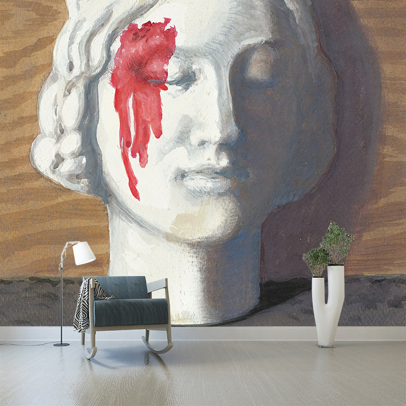 Red-White Bleeding Stone Murals Wallpaper Moisture Resistant Wall Decor for Living Room