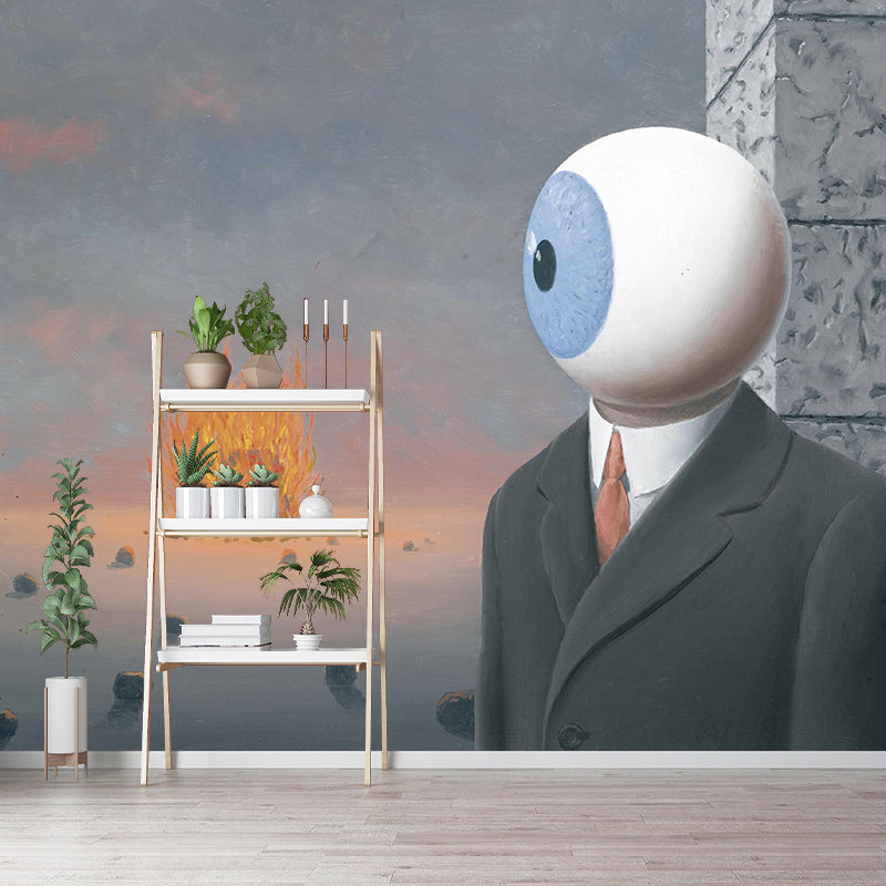 Surreal Eyeball Man Wall Mural for Bedroom Custom Size Wall Decoration in Black-Grey