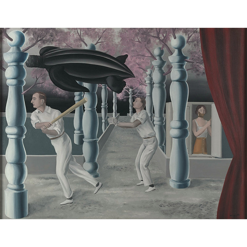 Secret Player Artistic Murals Surrealism Smooth Wall Decor in Grey-Pink for Living Room