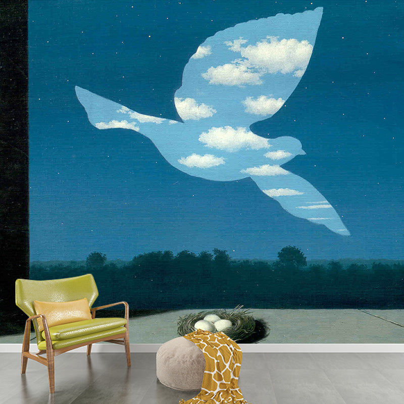 Magritte Artwork the Return Murals Surrealism Non-Woven Fabric Wall Decoration in Blue-White