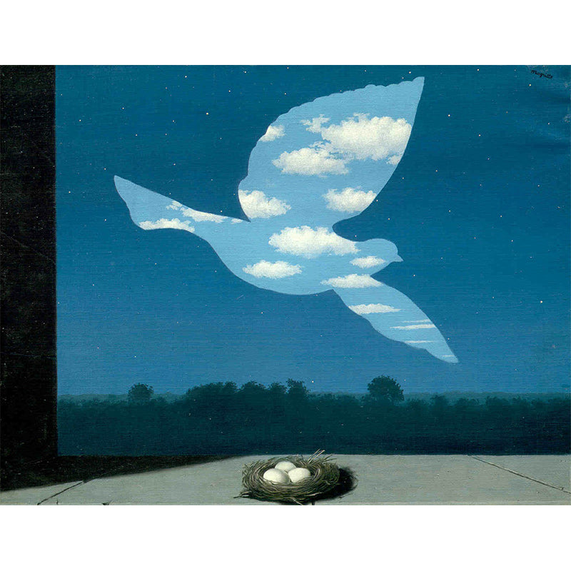 Magritte Artwork the Return Murals Surrealism Non-Woven Fabric Wall Decoration in Blue-White
