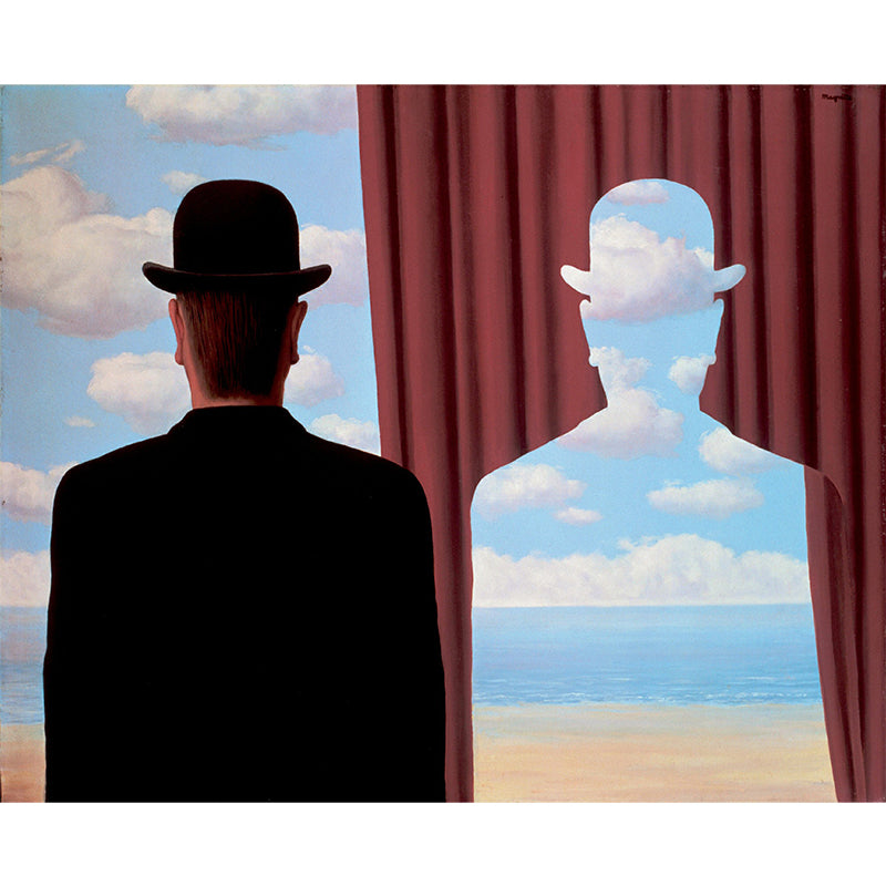 Red-Blue Surrealist Wall Mural Decal Large Rene Magritte Decalcomania Wall Decor for Living Room