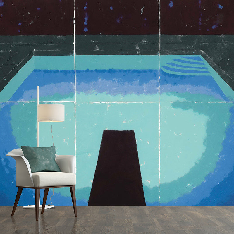 Art Deco Paper Pools Mural Decal Black-Blue Bedroom Wall Covering, Custom Size Available