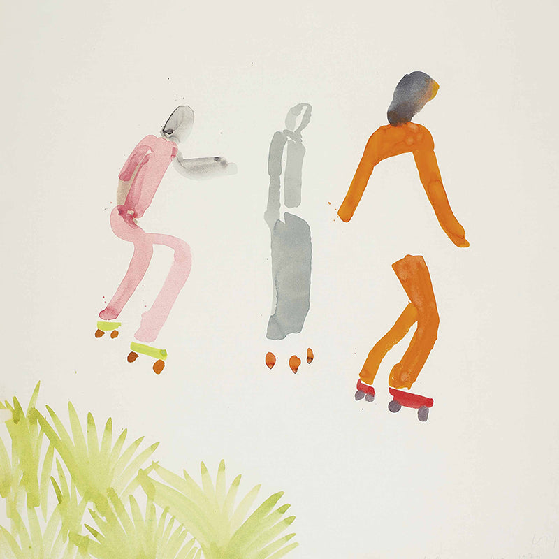 Modern Art Boys Wallpaper Murals with Ice Skating Drawing Pink-Orange Wall Covering