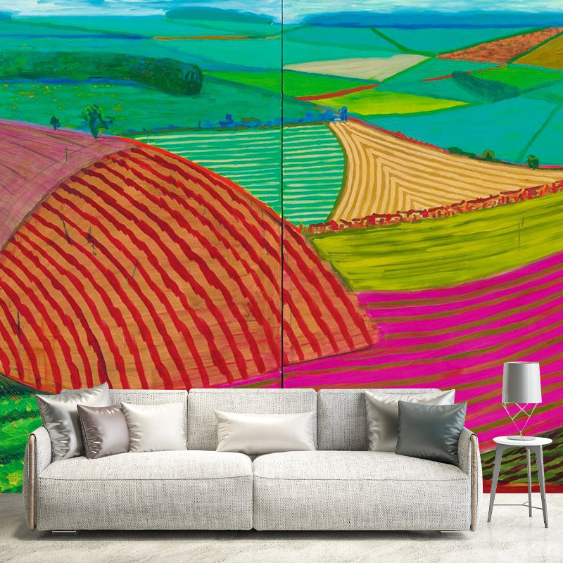 David Hockney Landscape Painting Murals in Red-Yellow-Green Artistry Wall Decor for Home