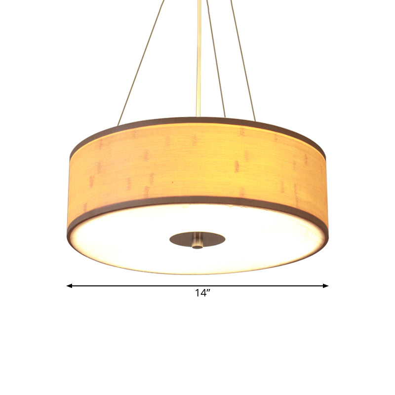 Bamboo Hand-Worked Pendant Light with Drum Shade Modern Style 5-Light Wood Ceiling Lamp