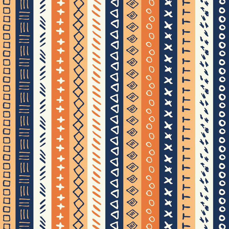 Whole Stripes Wall Covering Mural Bohemia Ethnic Geometric Wall Decor in Blue-Orange-Yellow