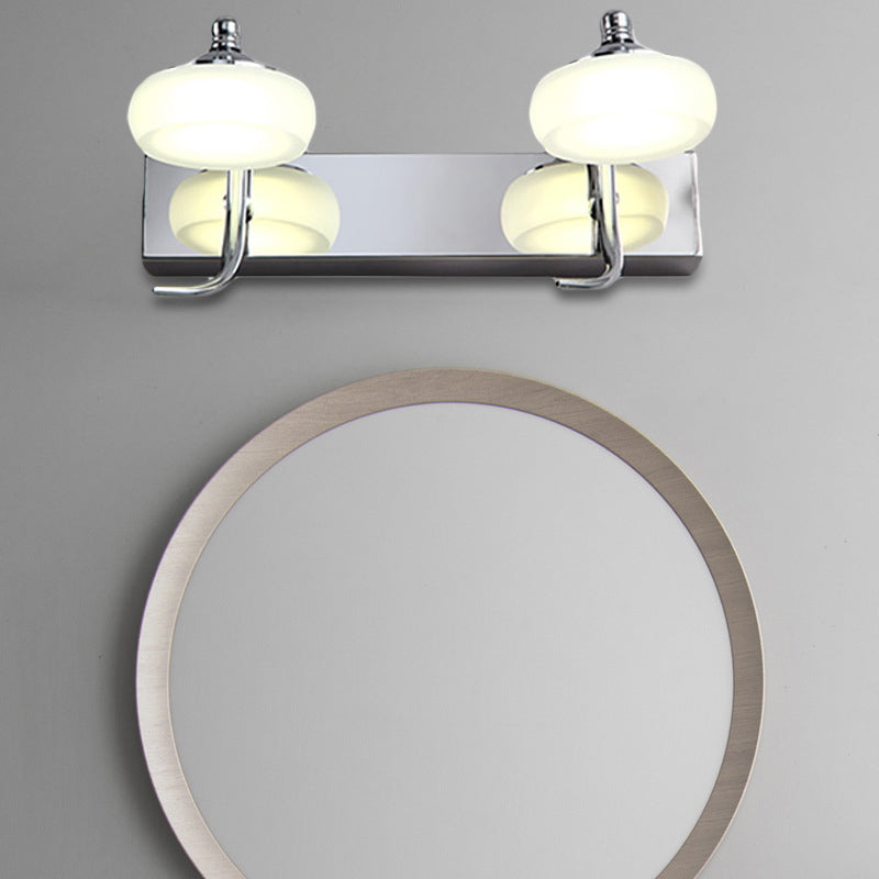 Round Shade Bathroom Vanity Light Frosted Acrylic 2/3 Heads Modernist Style Wall Lamp in Silver, Warm/White Lighting