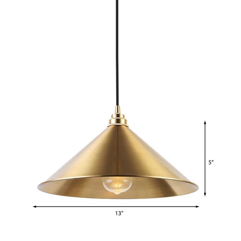 1 Light Pendant Lighting with Conic Shade Metallic Vintage Indoor Hanging Ceiling Light in Brass