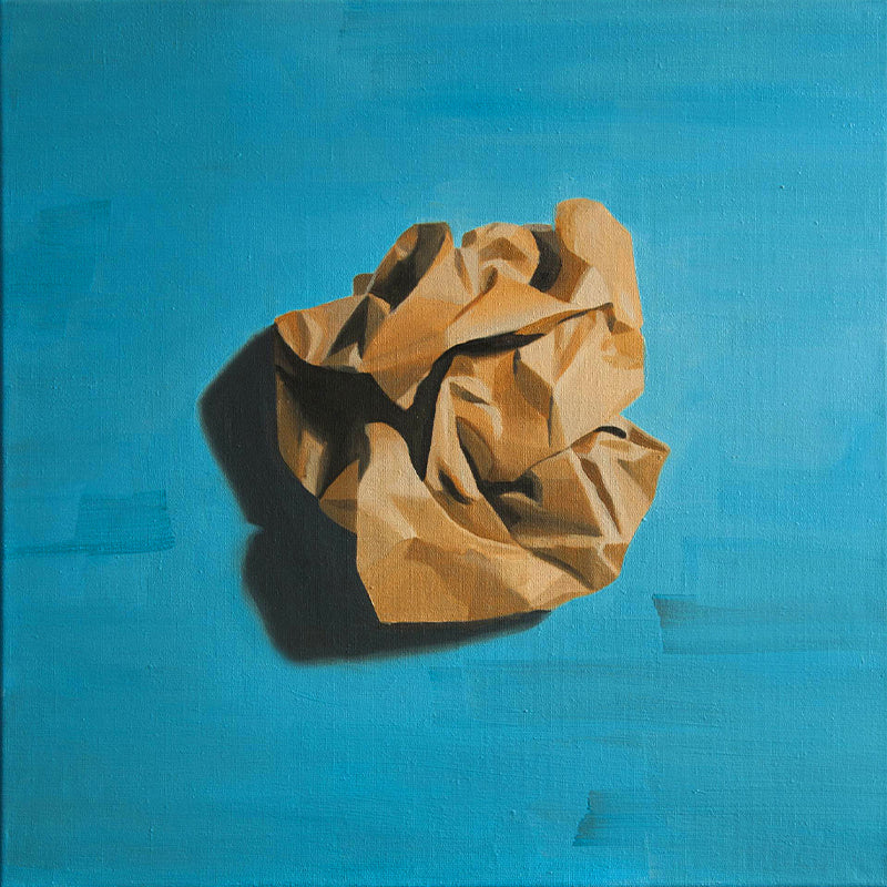 Crumpled Paper Ball Mural in Blue-Brown Modern Art Wall Covering for Living Room