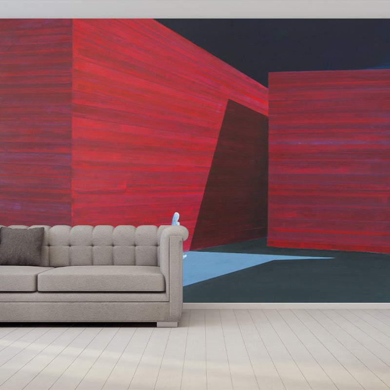 Modern Office Lady Murals Red and Blue Solitude Artwork Wall Covering for Bedroom