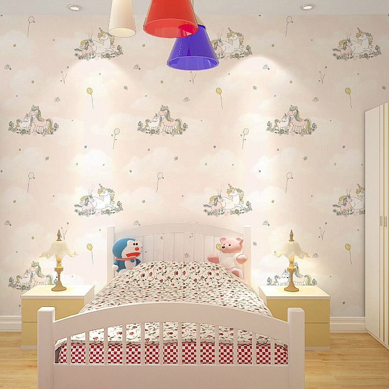 Cute Cartoon Unicorn Wallpaper for Childrens Bedroom, Soft Color, 31' L x 20.5" W