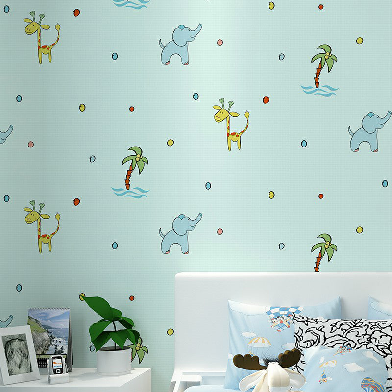 Novelty Kids Wallpaper Roll with Animals Pattern Pastel Color Wall Art for Nursery