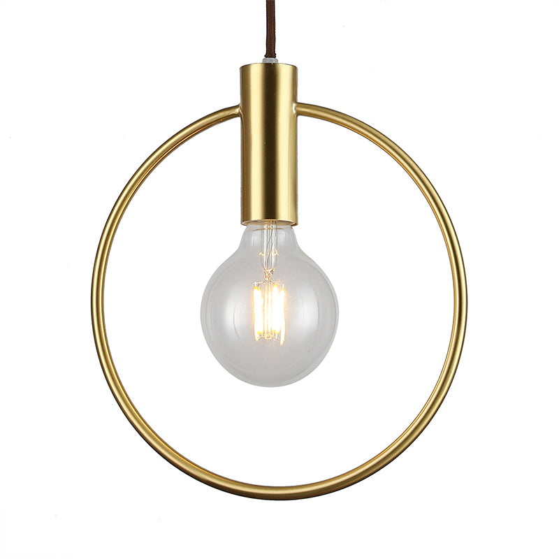 Vintage Circular Hanging Deckenleuchte mit offener Glühbirne 1 Leuchtmetall -Anhängerlampe in Gold für den Flur