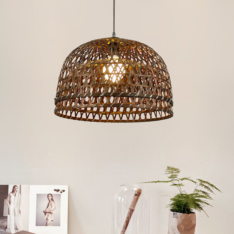 Brown/Wood Dome Shade Luz colgante Estilo moderno 13 "/21" Dia 1 Lámpara de bambú de luz para restaurante