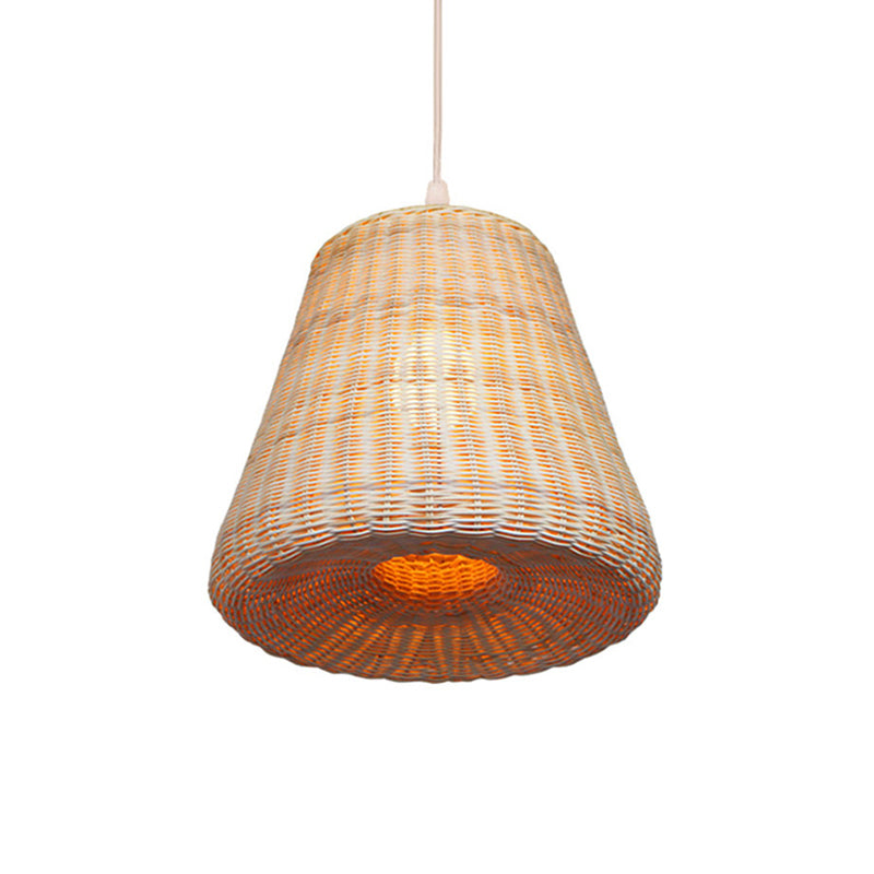 Conic Woven Rattan Suspension Light Japanese 1 Head Beige Hanging Pendant for Restaurant Dining Room