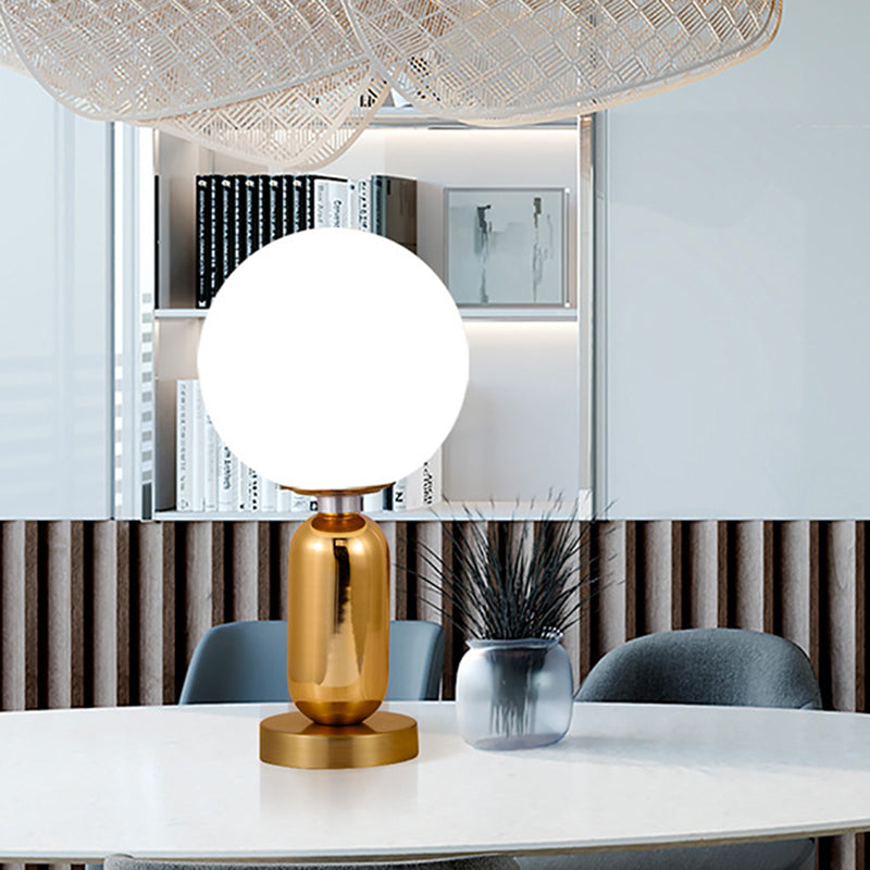 Contemporary Ball Shape Wall Lamp White Glass Single Light Study Room Wall Mounted Lighting with Metal Base in Gold