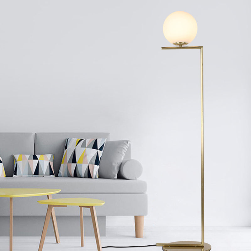 Gold Orb-Shaped Floor Light Minimalism 1 Bulb Frosted Glass Right Angle Stand Up Lamp