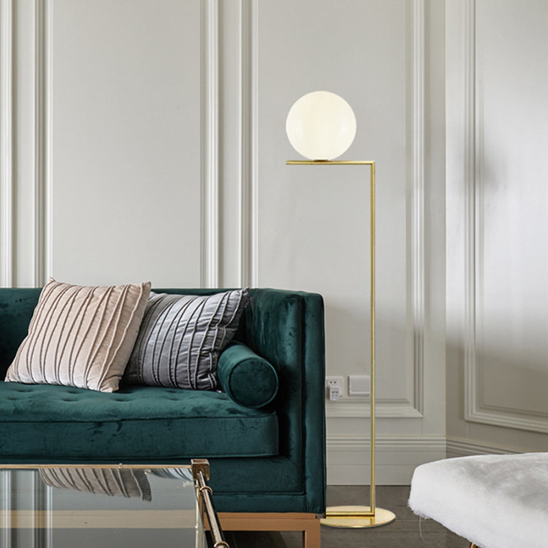 Gouden orb-vormige vloerlicht Minimalisme 1 lamp matglas rechthoek opstaan ​​lamp