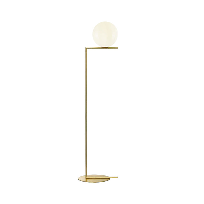 Gold Orb-Shaped Floor Light Minimalism 1 Bulb Frosted Glass Right Angle Stand Up Lamp