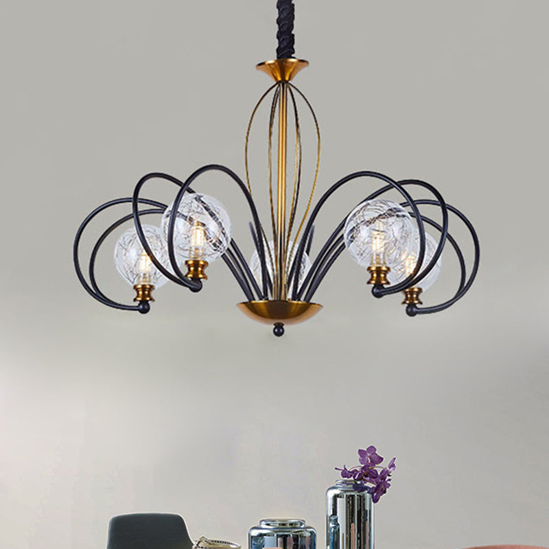 Black-Gold modo plafond lustre Simplicité 5/8 Bulbes Verre transparent bras arqué le luminaire de pendentif bras